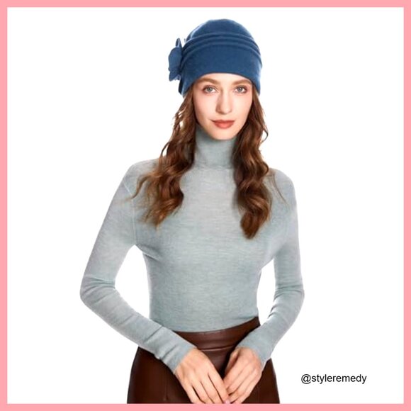Wool Blend Vintage Cloche Bucket Hat with Stitched Flower Accent main image 6